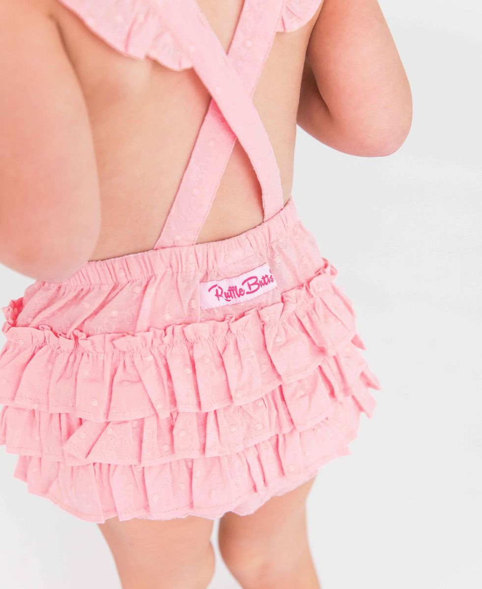 Pink Embroidered Vintage Dot Flutter Overall Romper