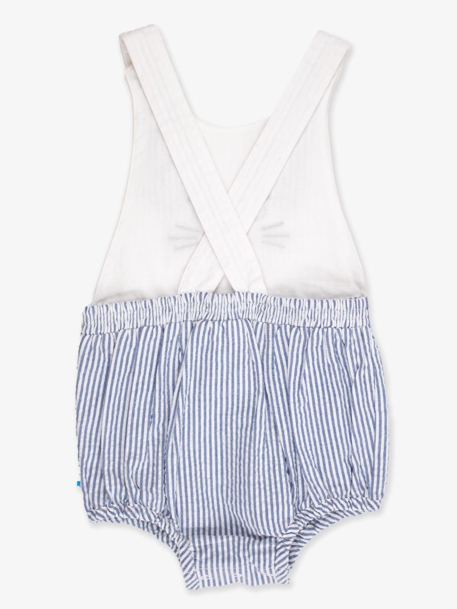 Blue Bunny Ears Seersucker Embroidered Overall Bubble Romper