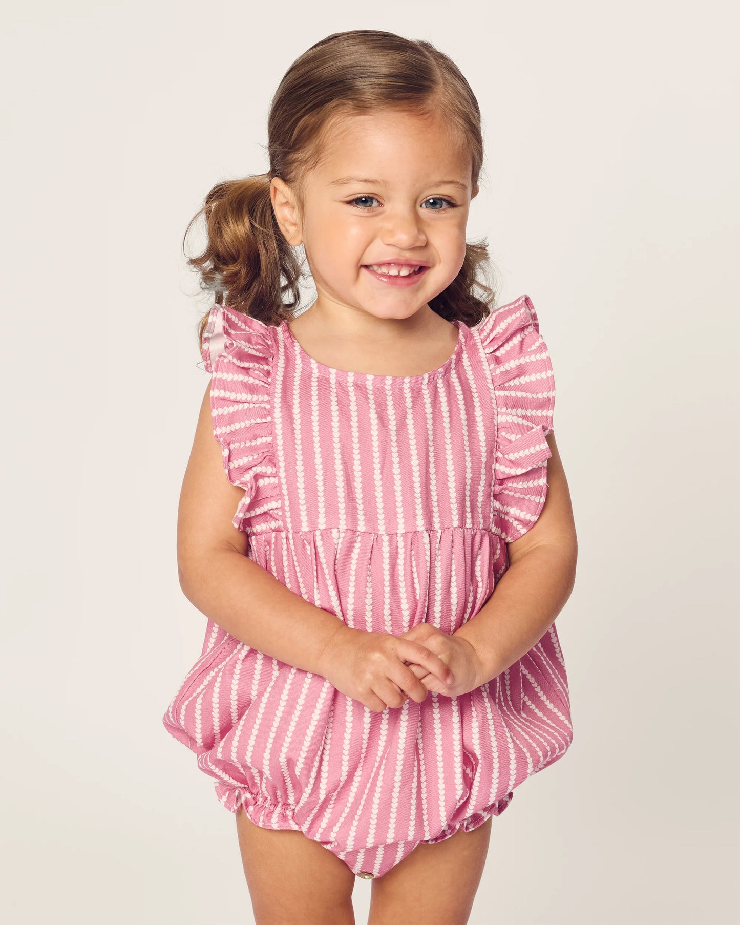 Baby's Twill Ruffled Romper in Love Lines