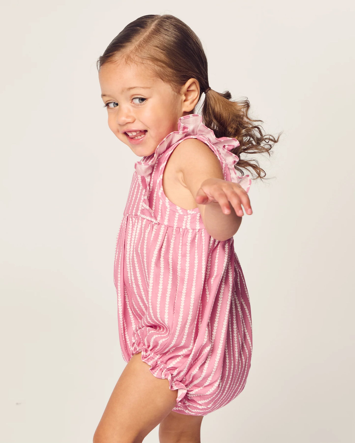 Baby's Twill Ruffled Romper in Love Lines