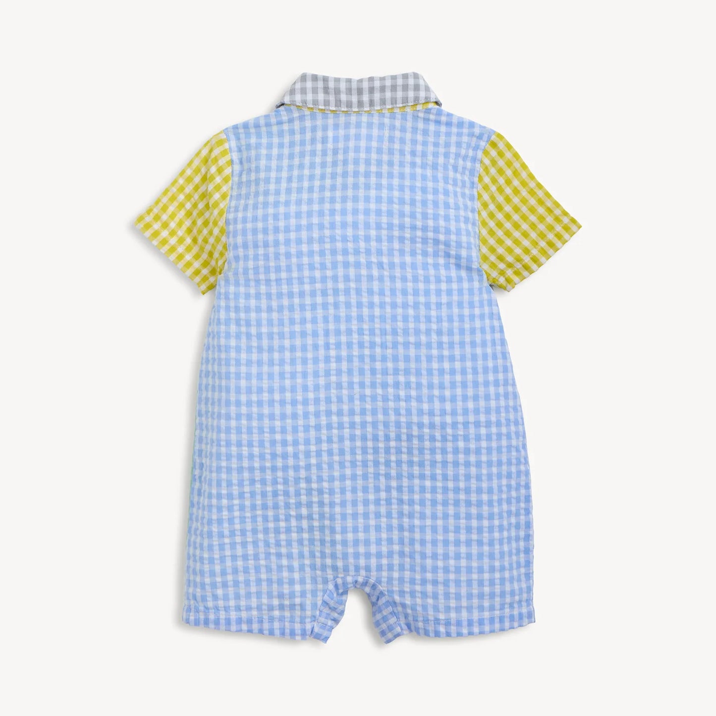 Multi Gingham Magnetic Boys Collar Romper