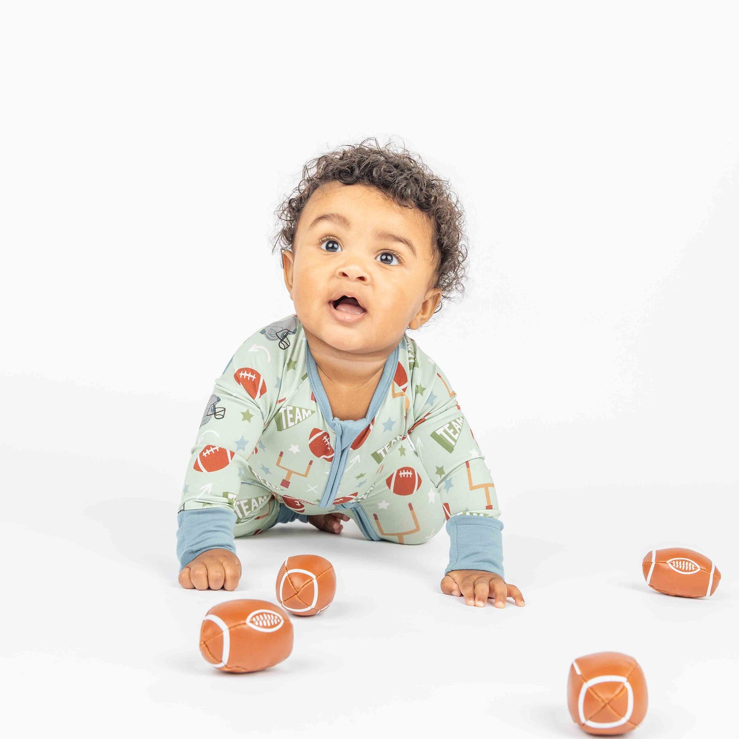 Game Day Green Football Bamboo Convertible Baby Pajamas