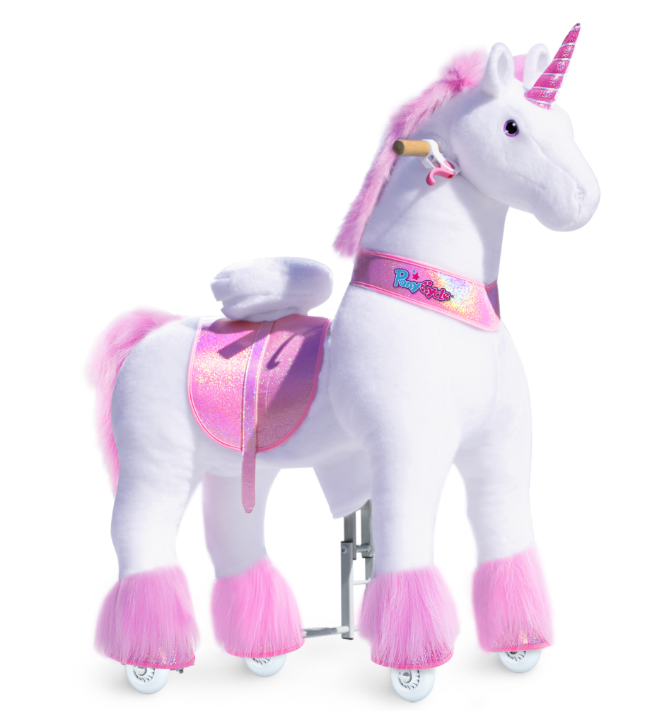 Riding toy unicorn with top purple horn