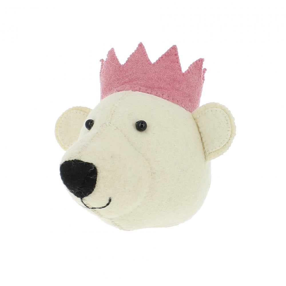Mini White Bear Head with Pink Crown