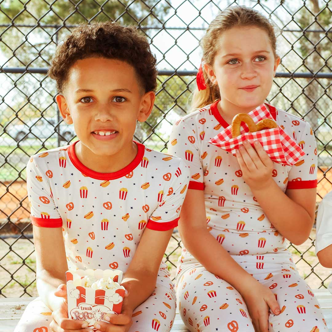 Here For the Snacks Two-Piece Bamboo Short Sleeve Kids Pajama Pants Set