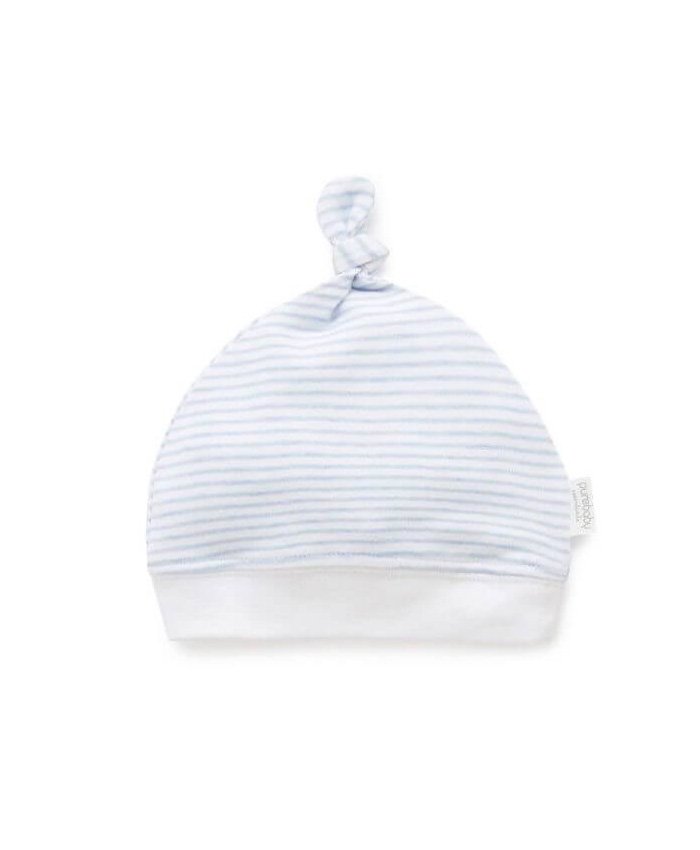 Pale Blue Striped Knot Hat