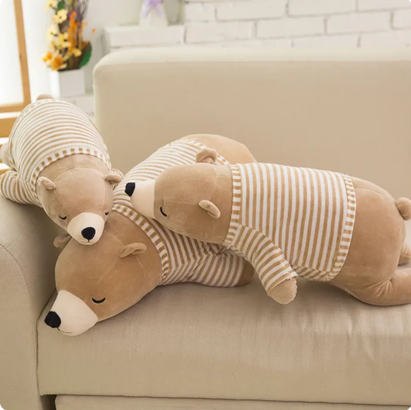 Stuffed Pillow Plush Brown Polar Bear