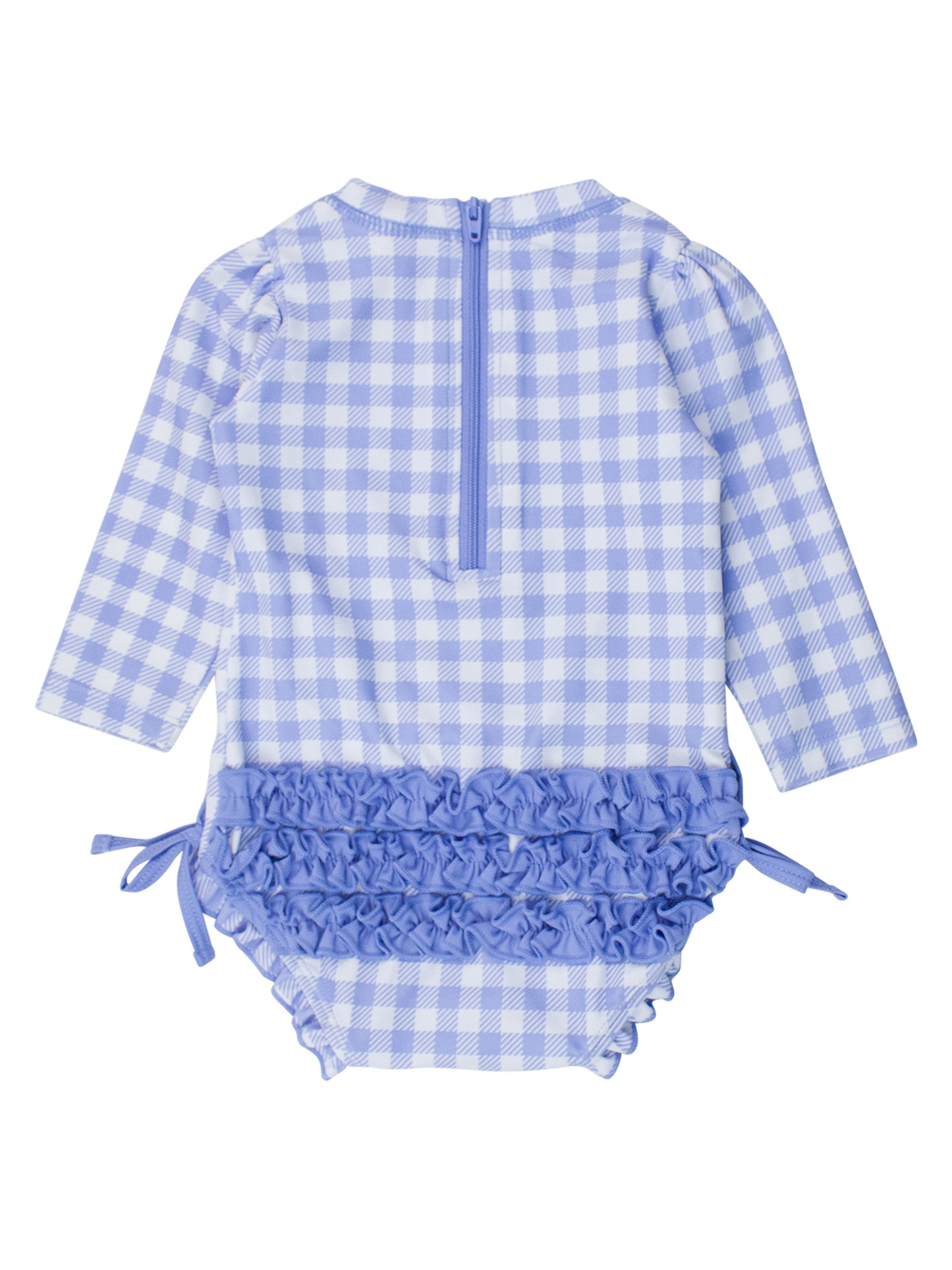 Periwinkle Blue Gingham Long Sleeve One Piece Rash Guard