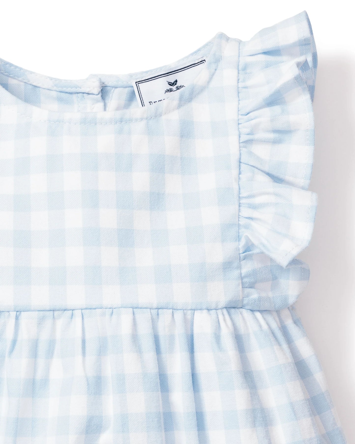 Baby's Twill Ruffled Romper in Light Blue Gingham