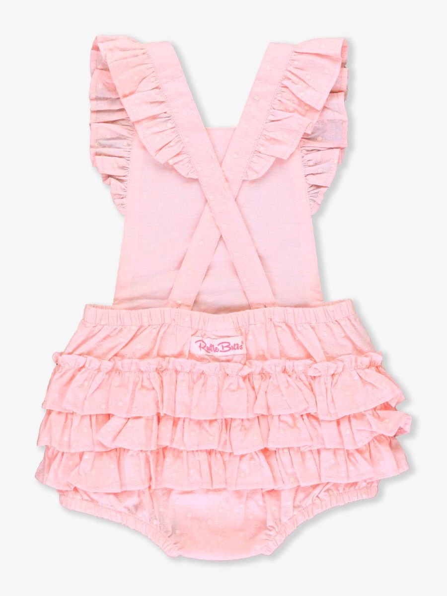 Pink Embroidered Vintage Dot Flutter Overall Romper