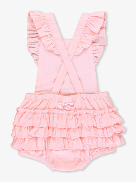 Pink Embroidered Vintage Dot Flutter Overall Romper