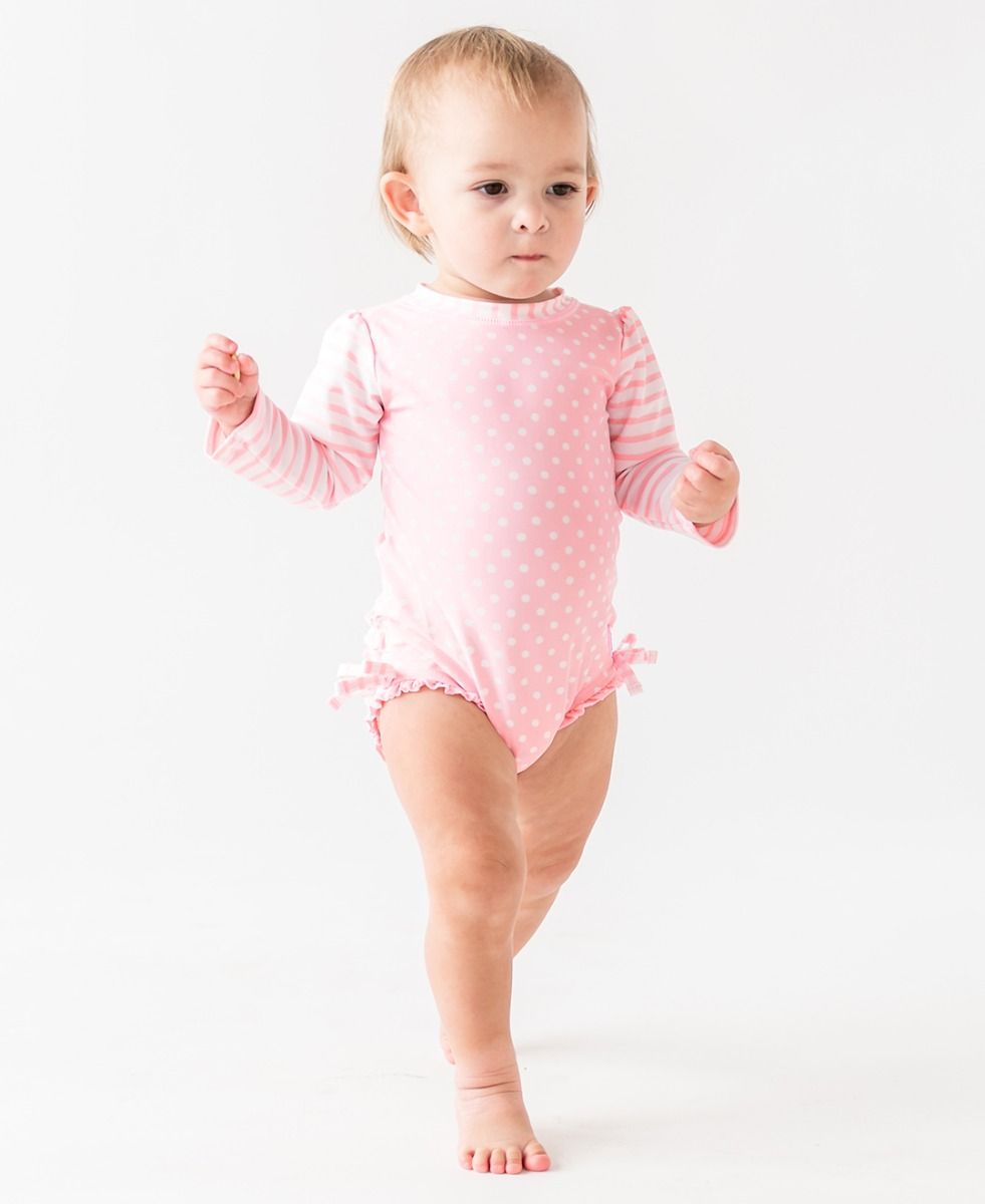 Polka Dot Long Sleeve One Piece Rash Guard