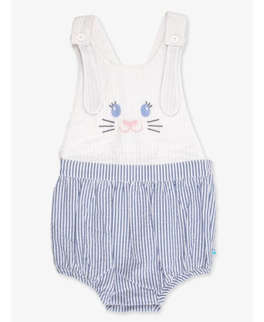 Blue Bunny Ears Seersucker Embroidered Overall Bubble Romper