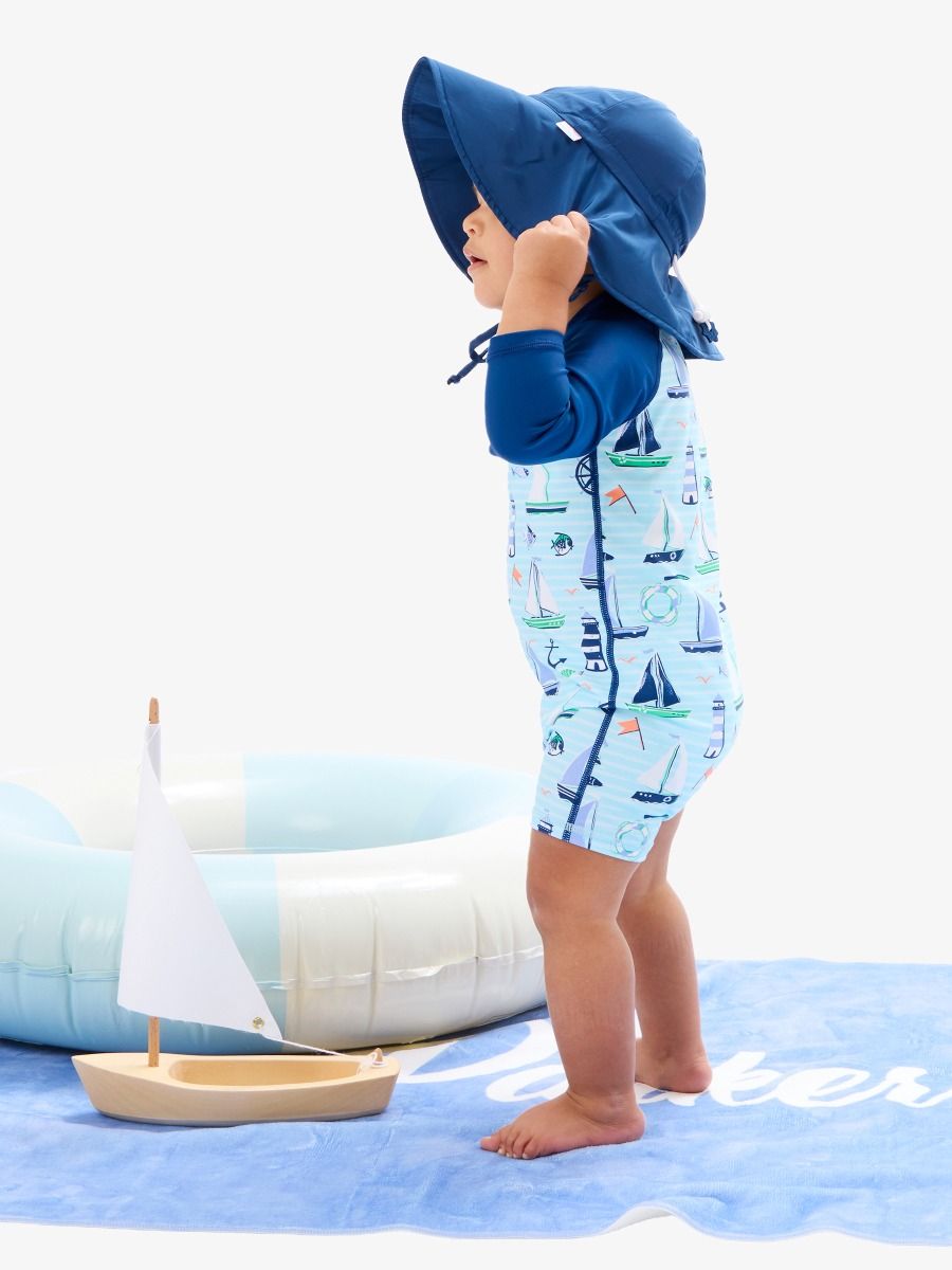 Blue Sweet Sails Long Sleeve One Piece Rash Guard Swimsuit