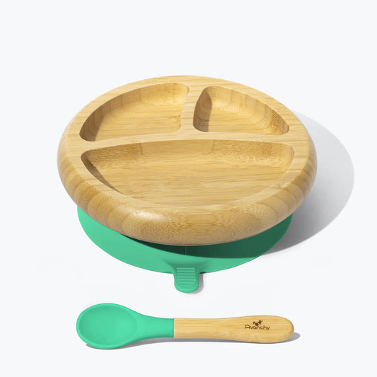 Bamboo & Silicone Baby Suction Plate + Spoon