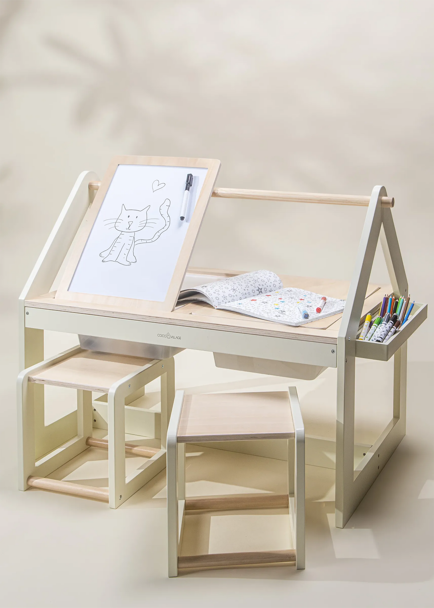 Multifunction Wooden Art & Sensory Table W/ Stools