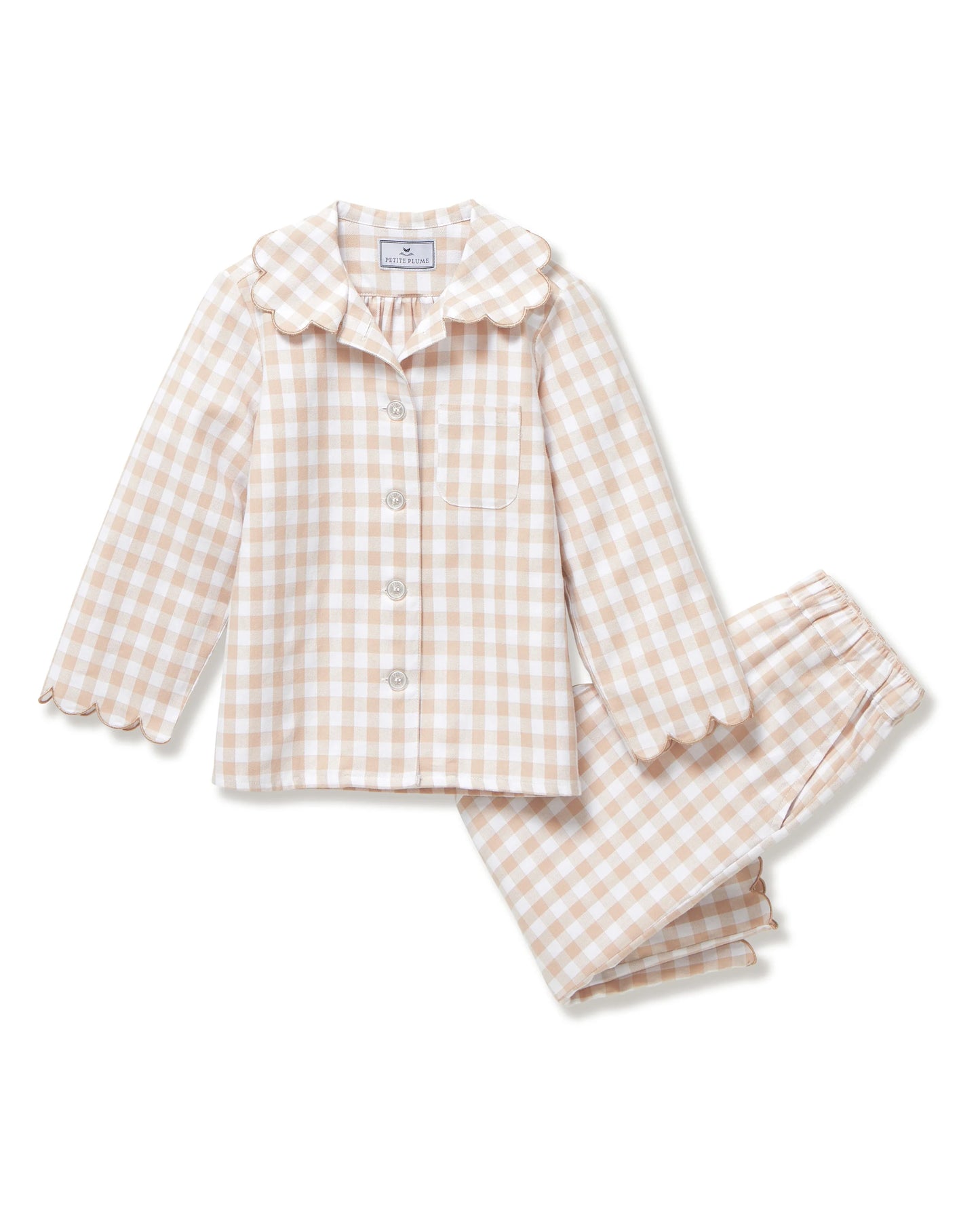 BEIGE Childrens Twill Colette Pajama In Camel Gingham
