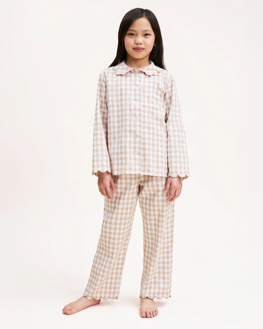 BEIGE Childrens Twill Colette Pajama In Camel Gingham