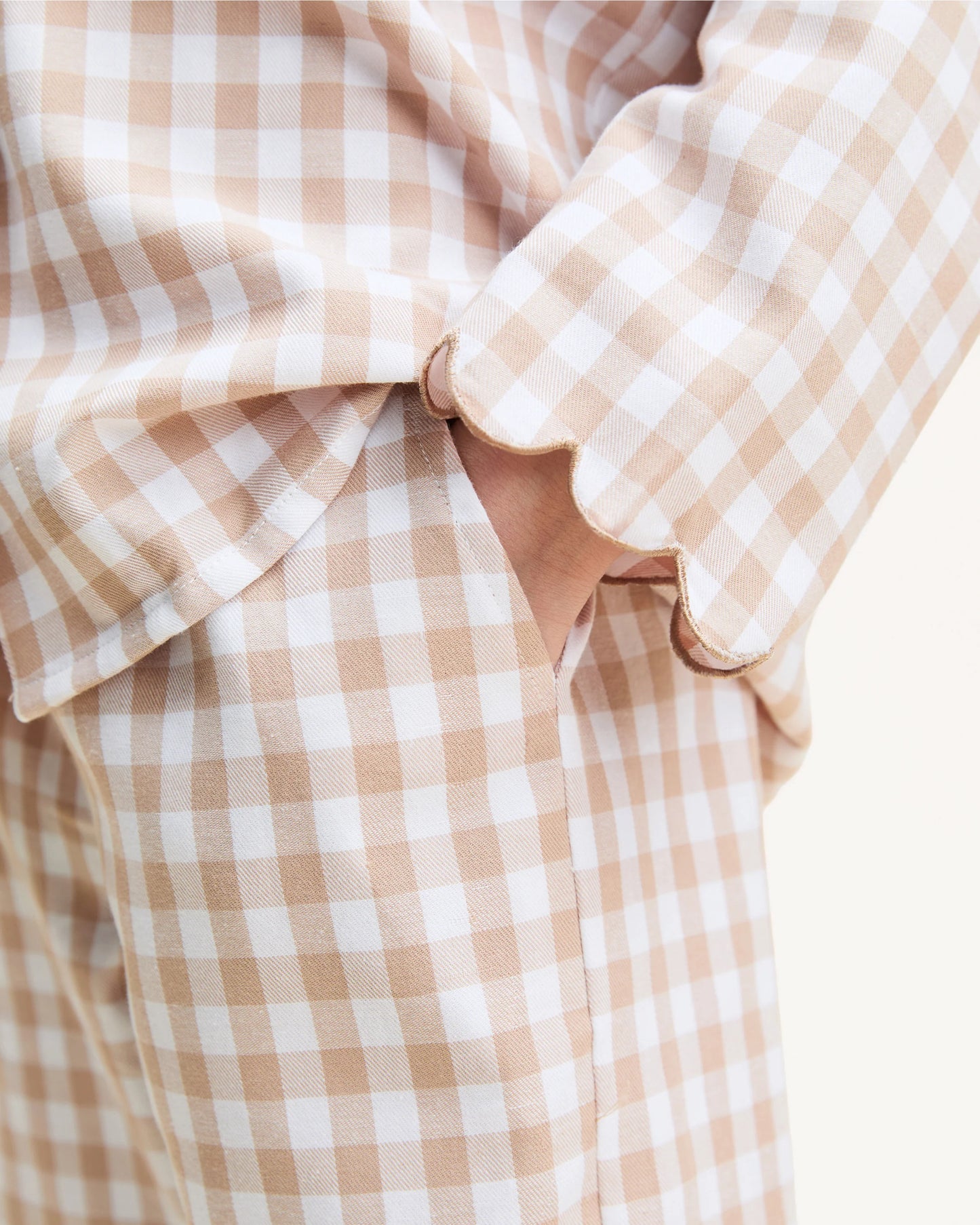 BEIGE Childrens Twill Colette Pajama In Camel Gingham