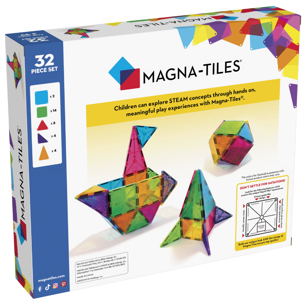 MAGNA-TILES Clear Colors 32 Pieces Set
