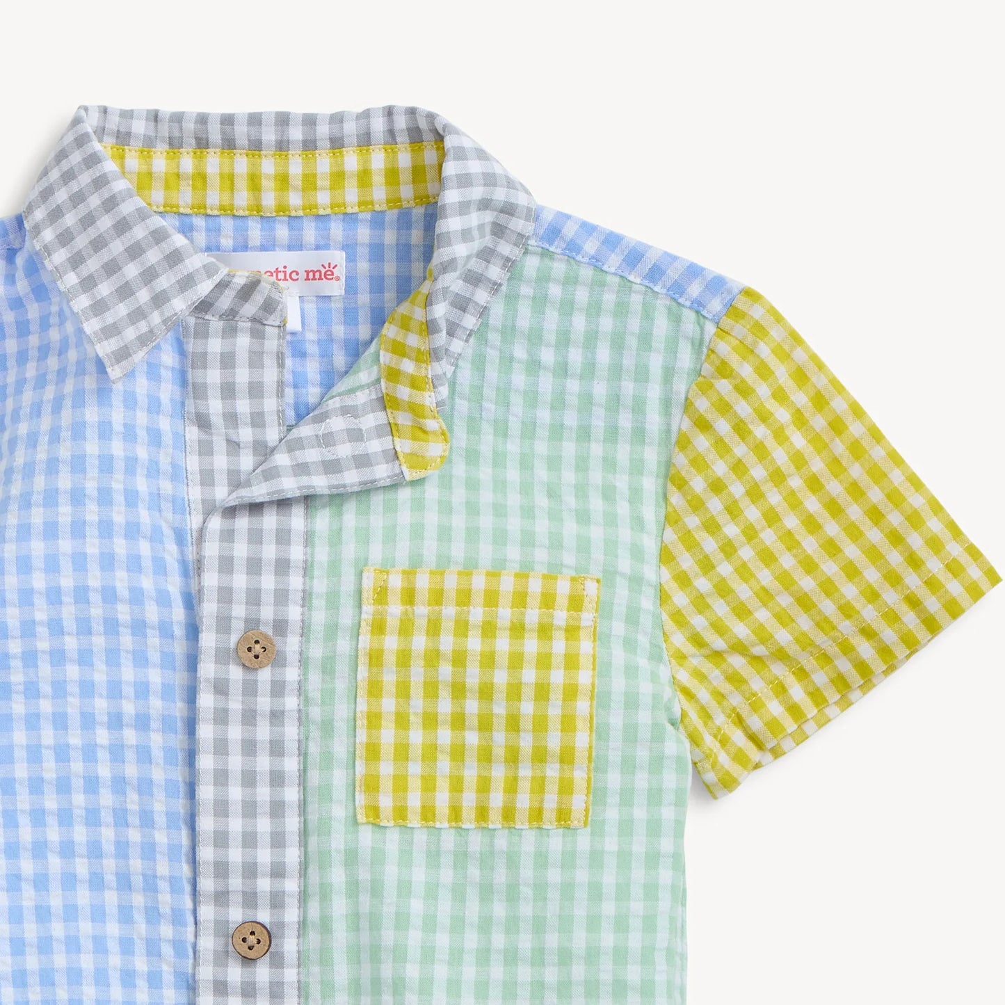 Multi Gingham Magnetic Boys Collar Shirt & Shorts