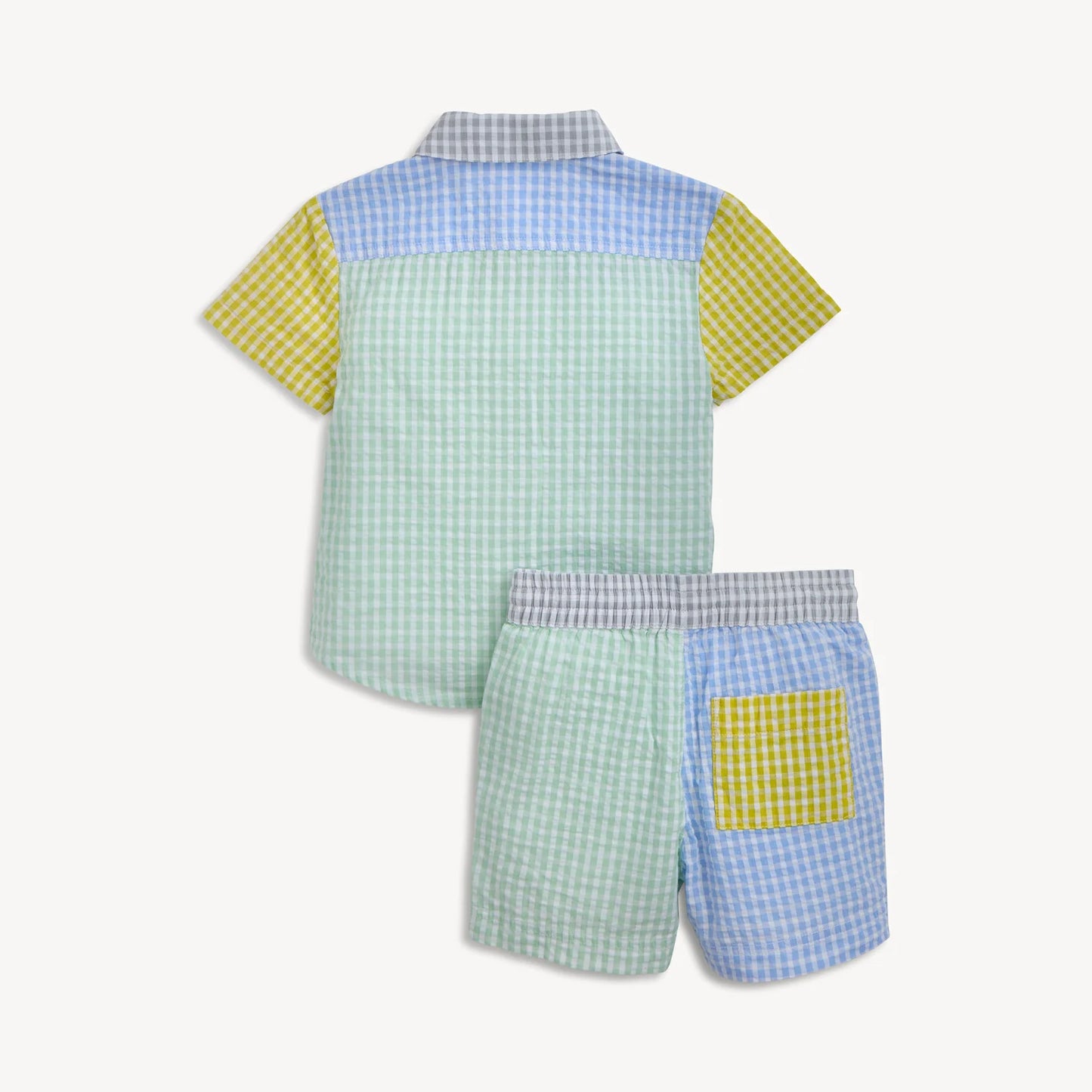 Multi Gingham Magnetic Boys Collar Shirt & Shorts