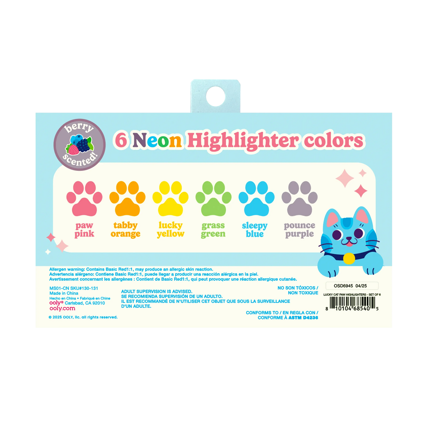 Lucky Cat Paw Scented Neon Highlighters