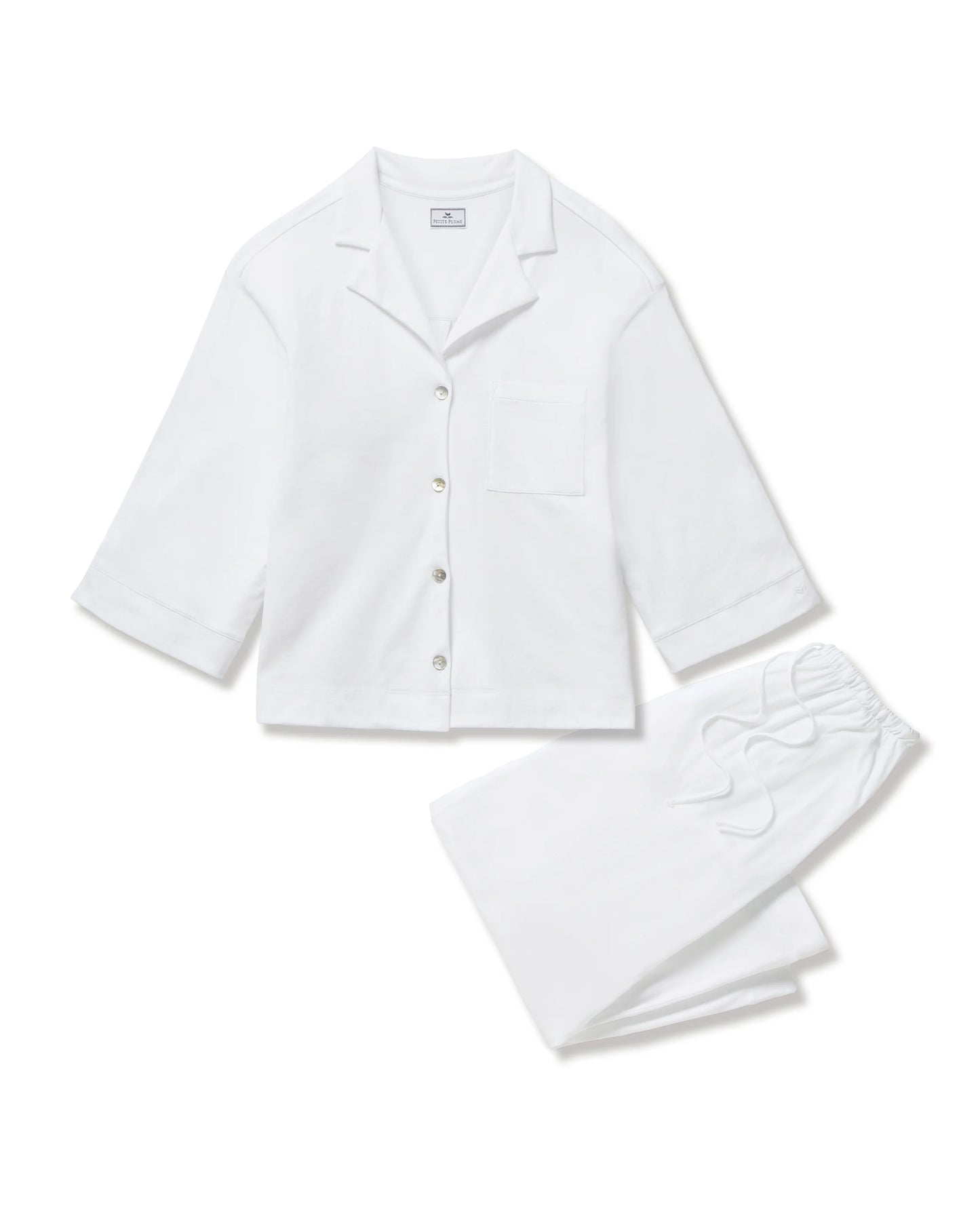 The Olivia Wide Leg Pima Pajama Set in White