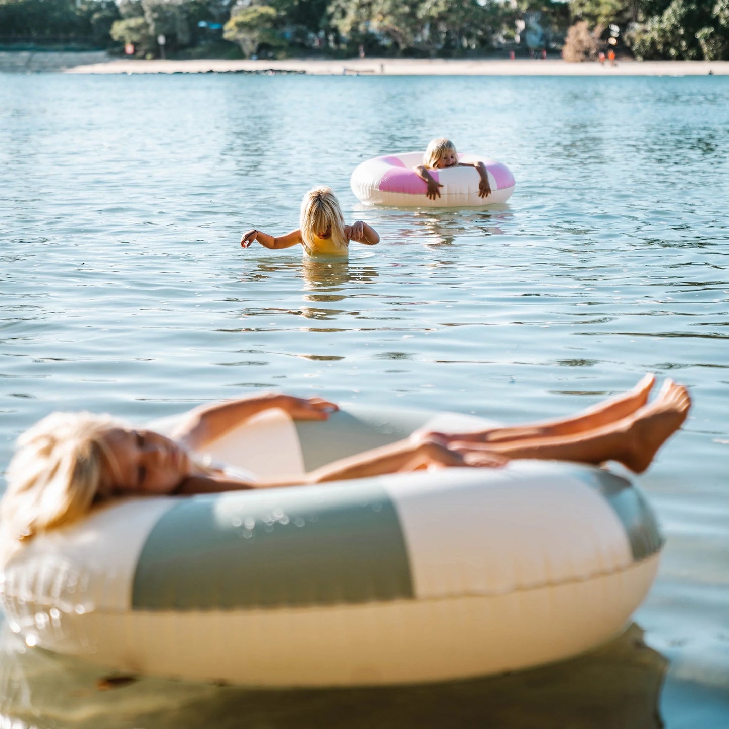 The Vacay Soft Olive Stripe Tube Pool Ring