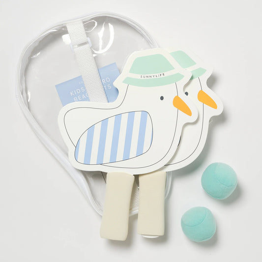 Sid the Seagull Blue Stripe Kids Velcro Beach Bats