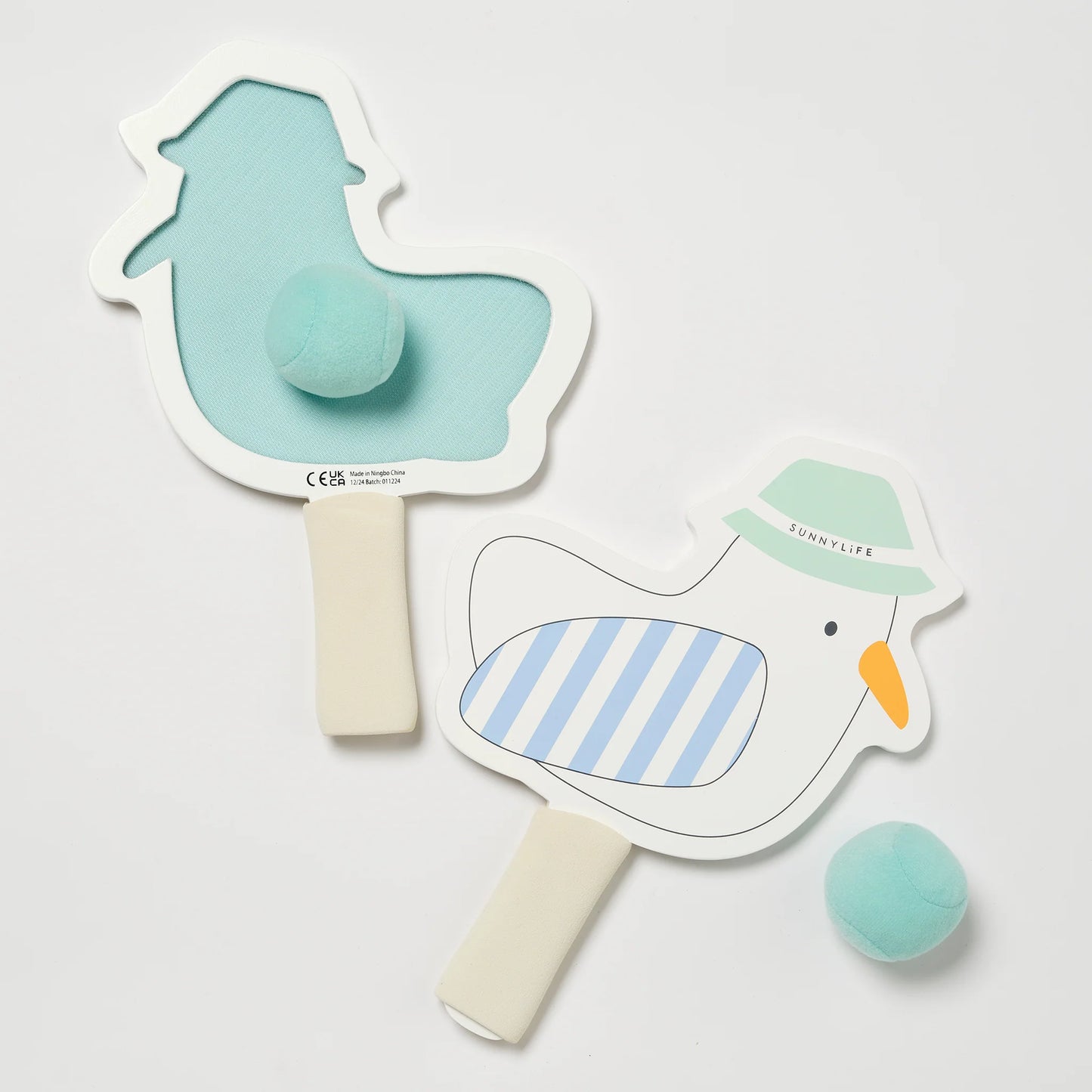 Sid the Seagull Blue Stripe Kids Velcro Beach Bats