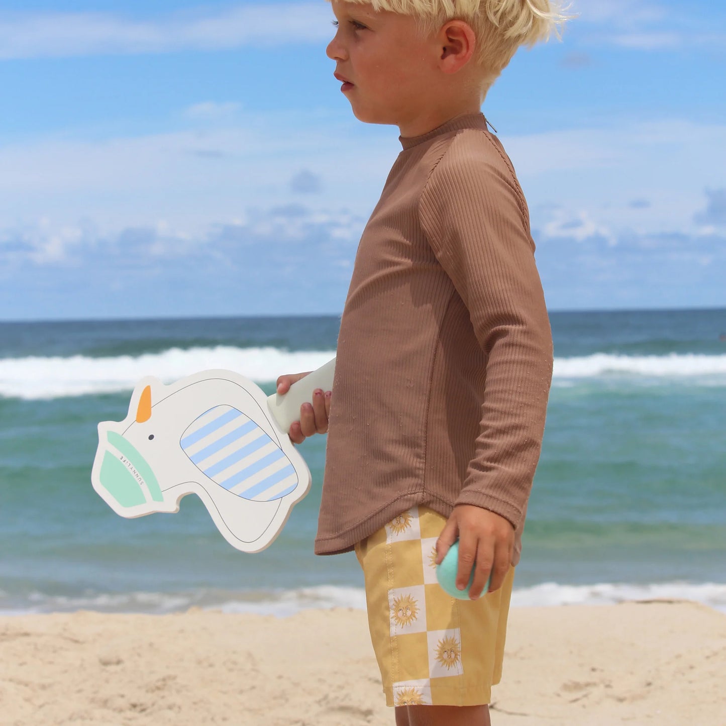 Sid the Seagull Blue Stripe Kids Velcro Beach Bats