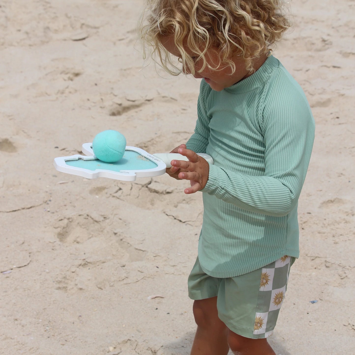 Sid the Seagull Blue Stripe Kids Velcro Beach Bats