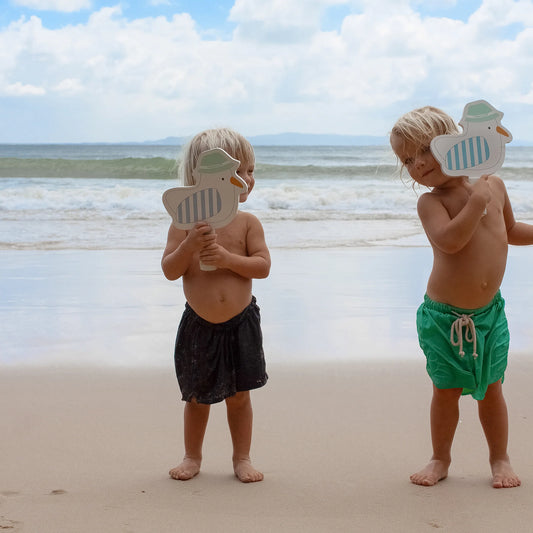 Sid the Seagull Blue Stripe Kids Velcro Beach Bats