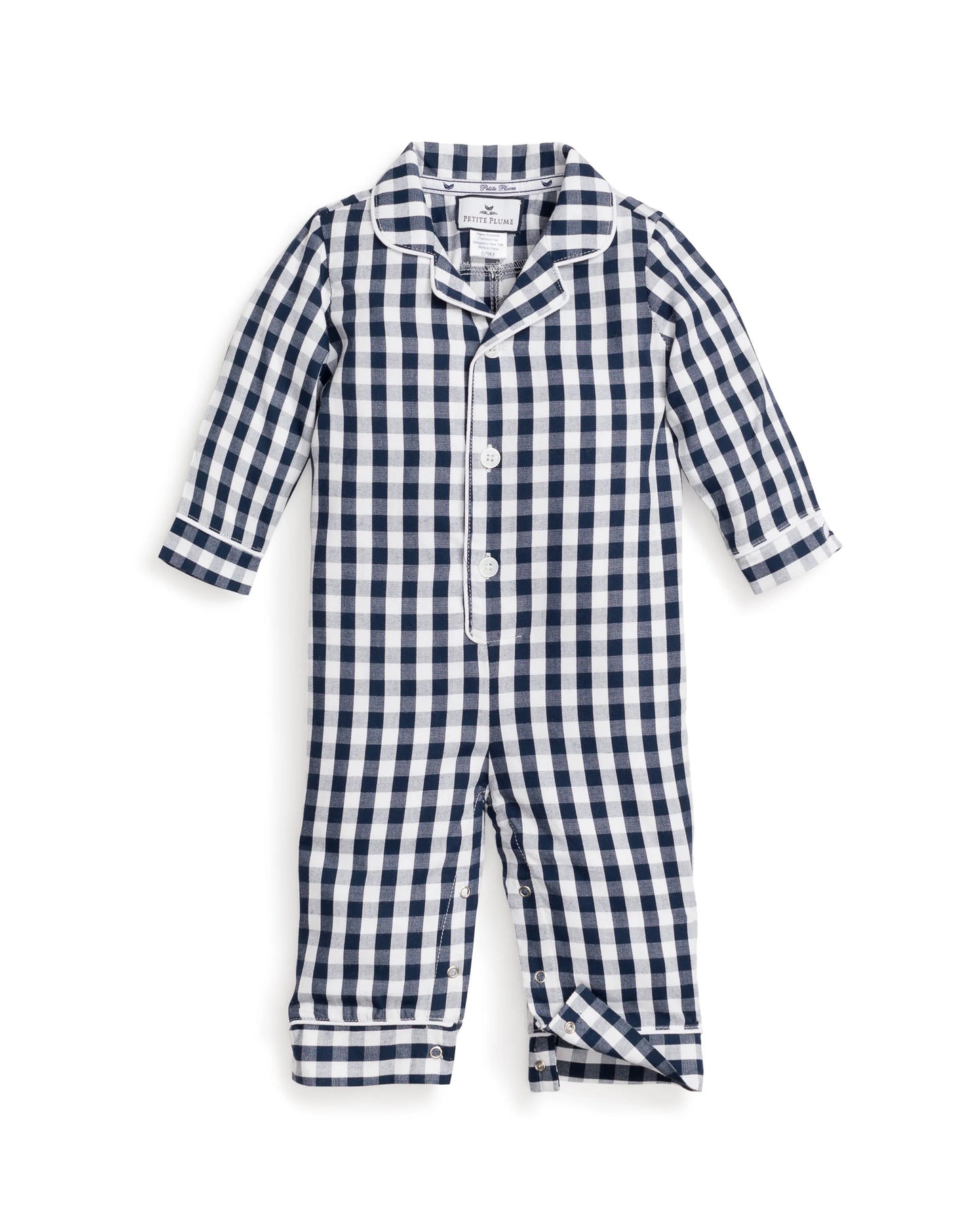 Baby's Twill Classic Romper in Navy Gingham