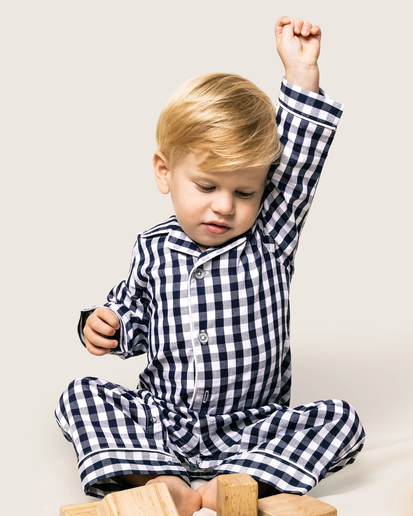Baby's Twill Classic Romper in Navy Gingham