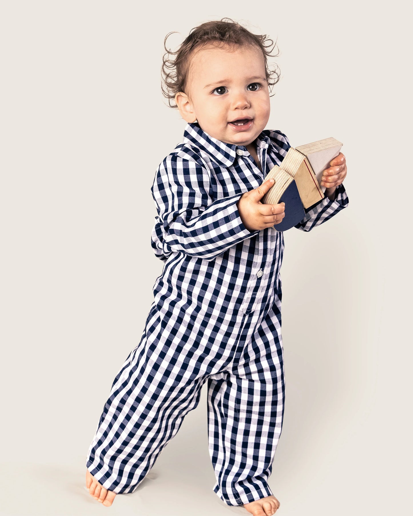 Baby's Twill Classic Romper in Navy Gingham