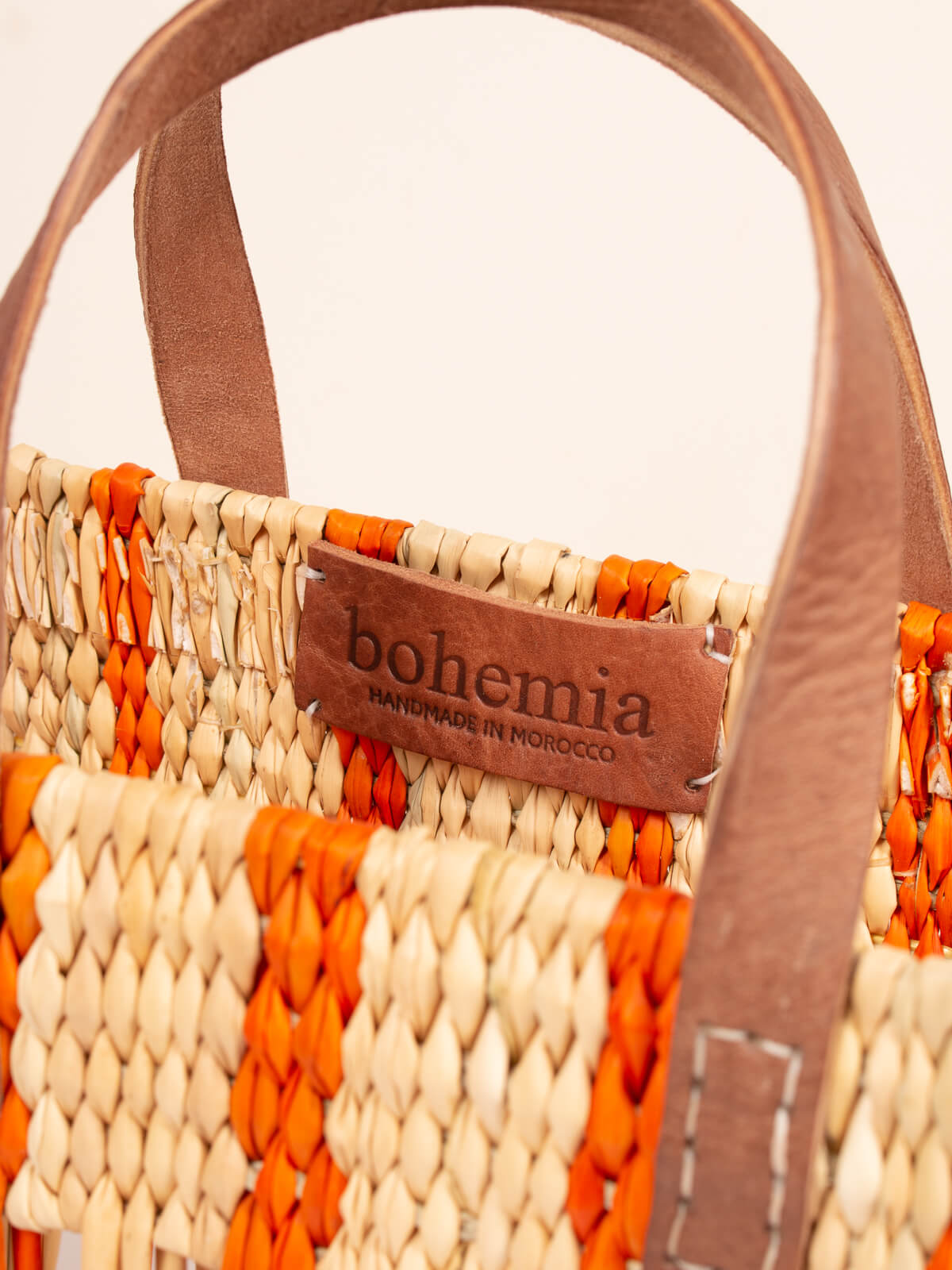 Decorative Reed Basket, Orange Stripe - Set of 2