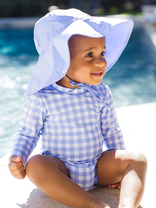 Periwinkle Blue Gingham Long Sleeve One Piece Rash Guard