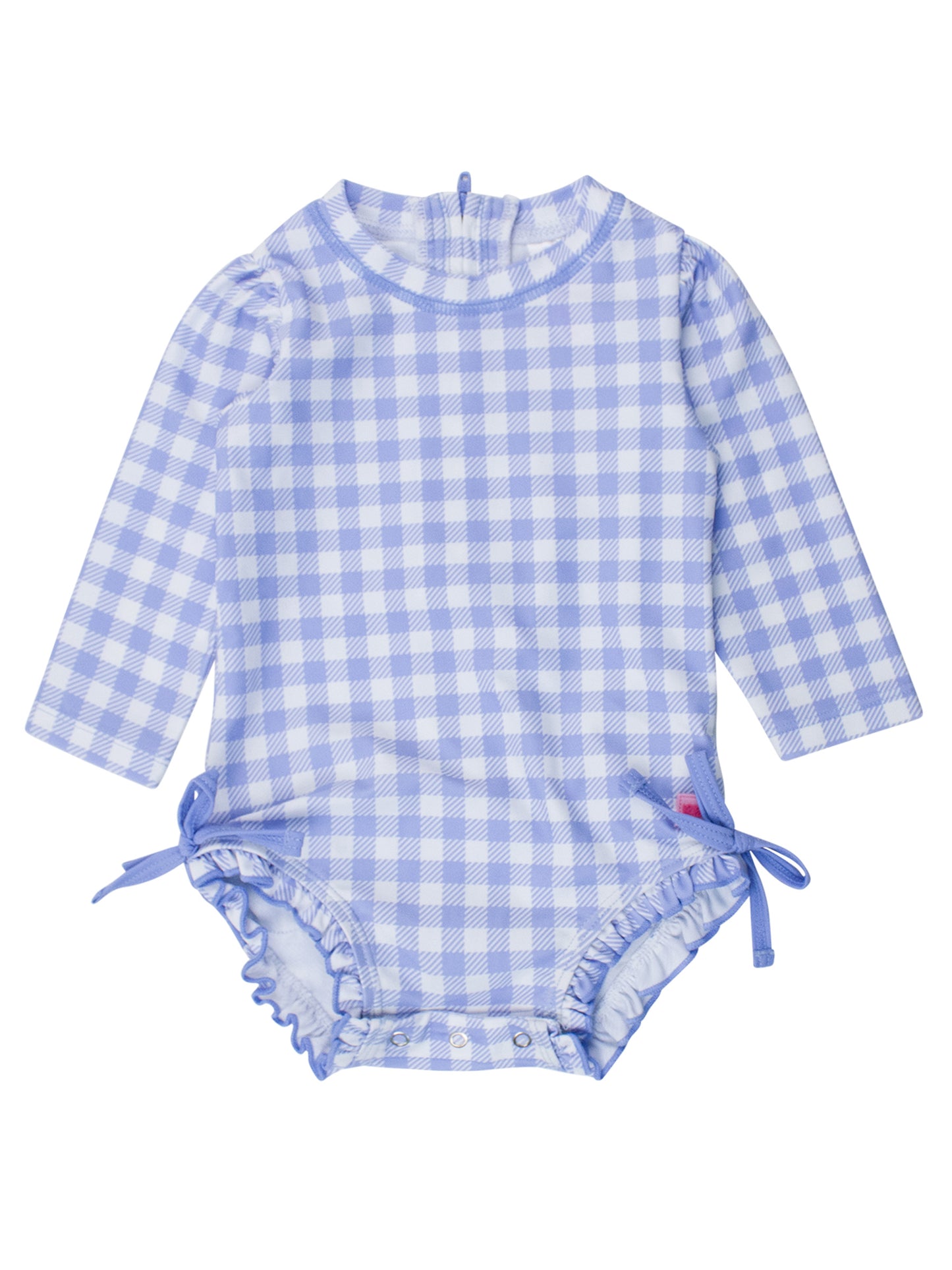 Periwinkle Blue Gingham Long Sleeve One Piece Rash Guard