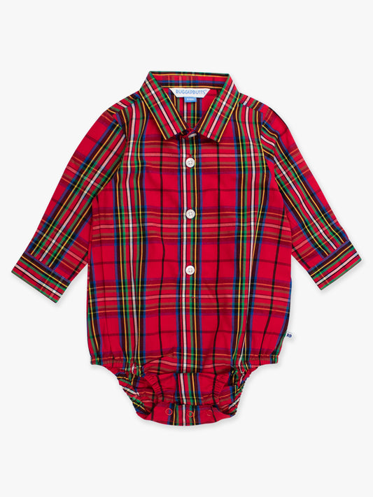Red Nicholas Plaid Long Sleeve Button Down Bodysuit